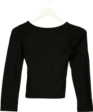 Whistles Black Square Neck Long Sleeve Top UK 8