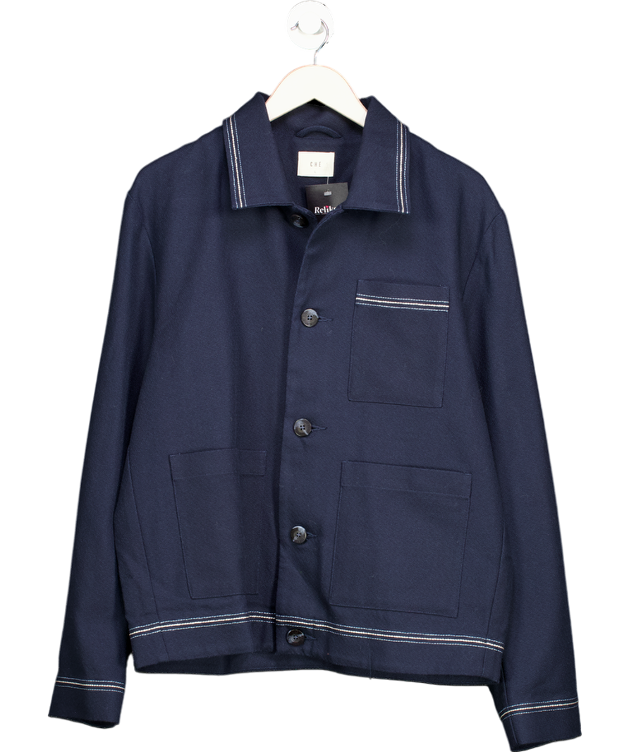 Che Blue Relaxed Cotton Button Up Jacket UK L