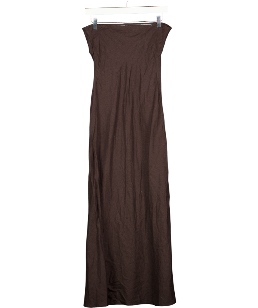AUGUSTE THE LABEL Dark Brown Linen Bandeau Dress UK 8