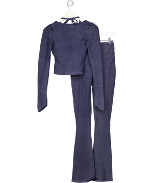 YAGI Blue Zia Knit Leggings Long Sleeve Top And Bralette Set UK S