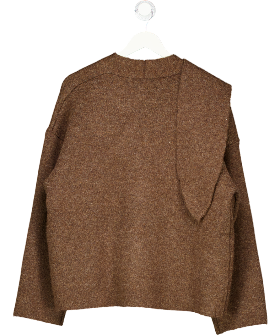 ZARA Chocolate Brown Cardigan With Scarf Detail UK S