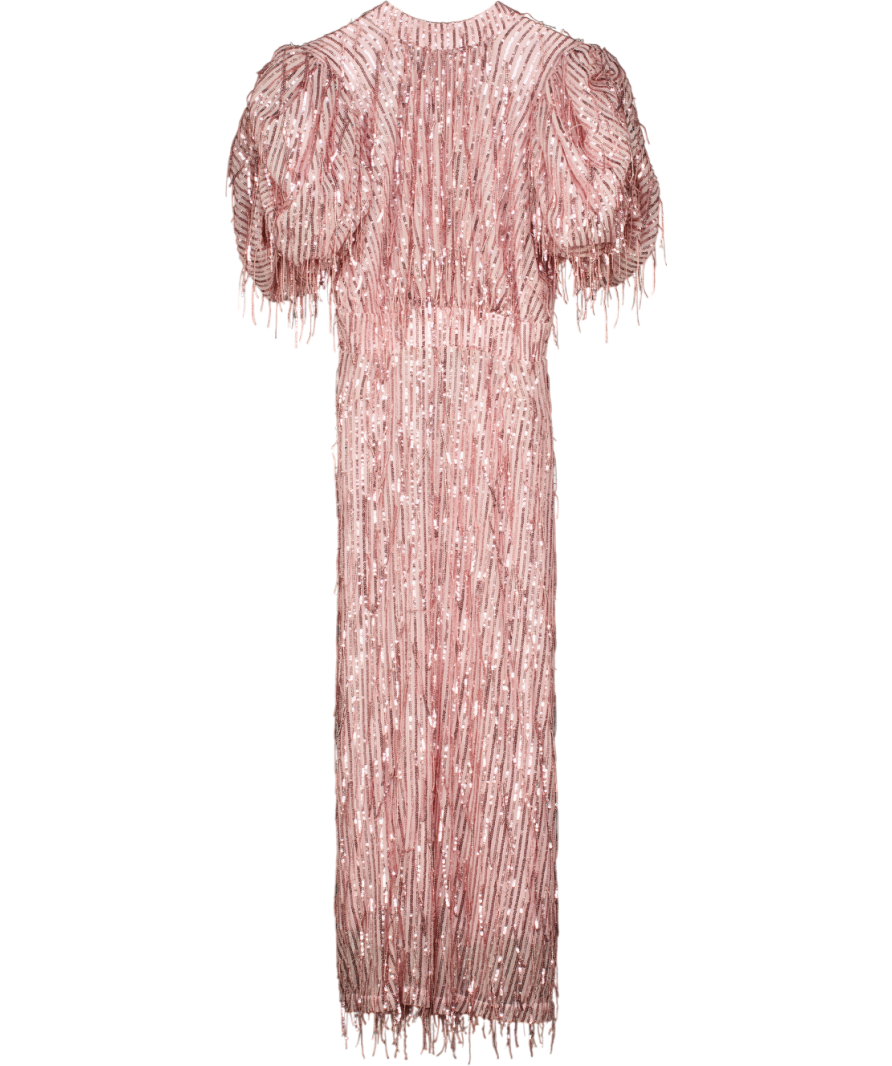 ROTATE BIRGER CHRISTENSEN Pink Sequined Balloon-sleeve Midi Dress UK 6