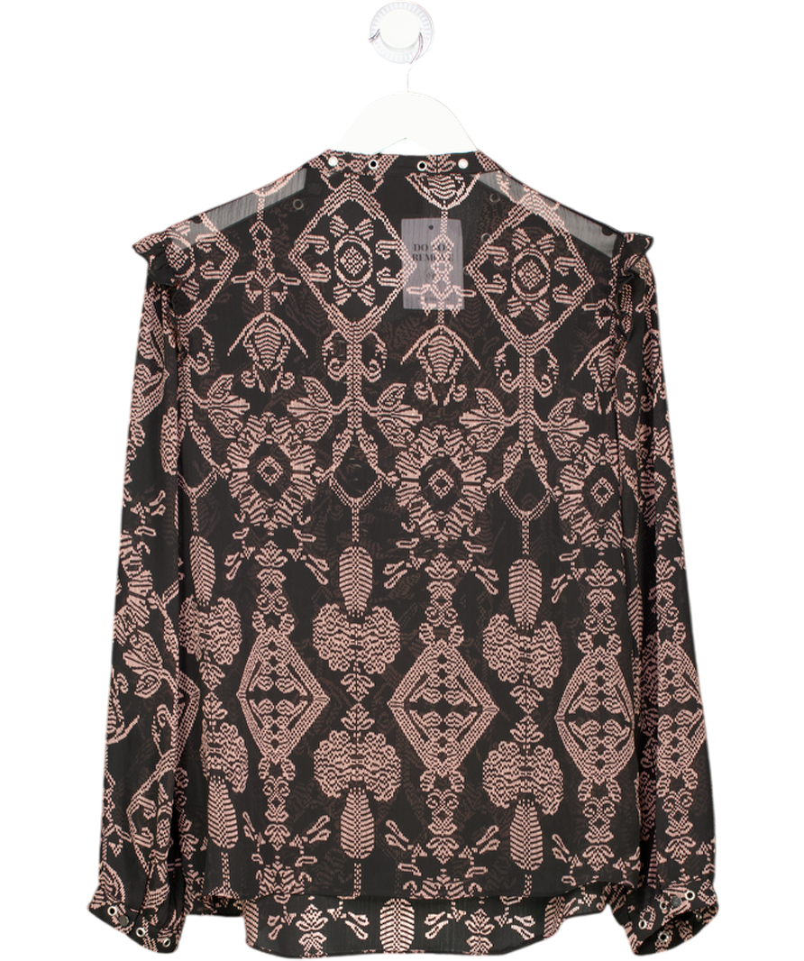 Maison Scotch Black Sheer Printed Lace Up Eyelet Details Top UK M