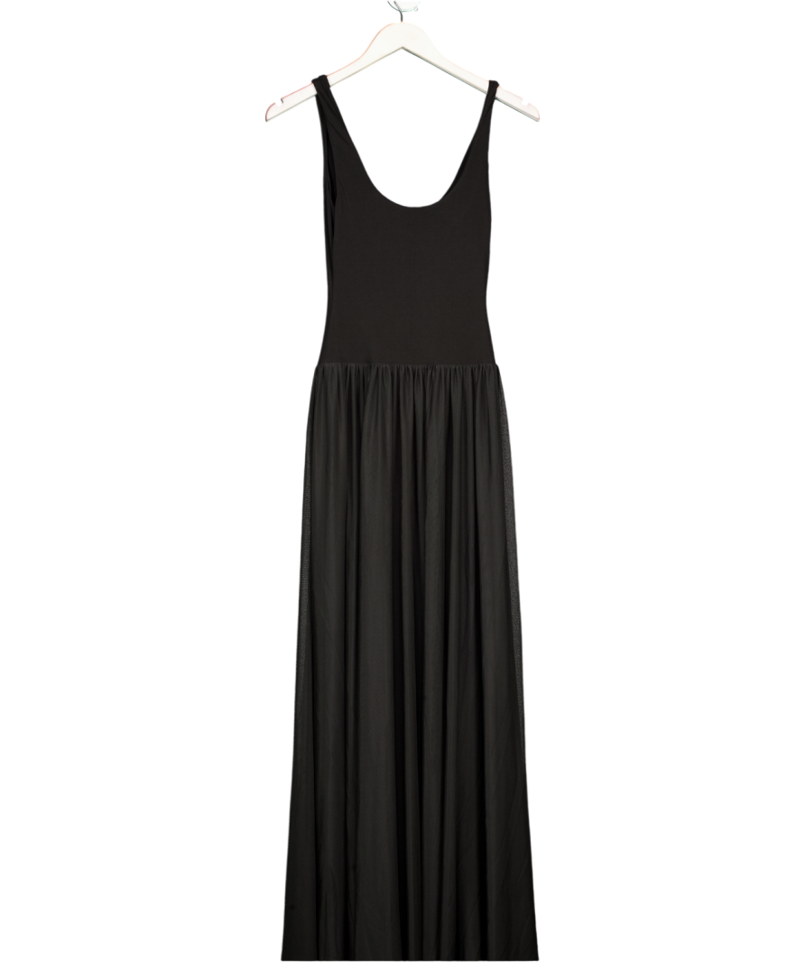 Club L Black Scoop-neck Maxi Dress With Pleated Mesh Skirt UK 6