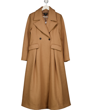 KAREN MILLEN Beige Camel Wool Blend Double Breasted Tailored Long Coat UK 10