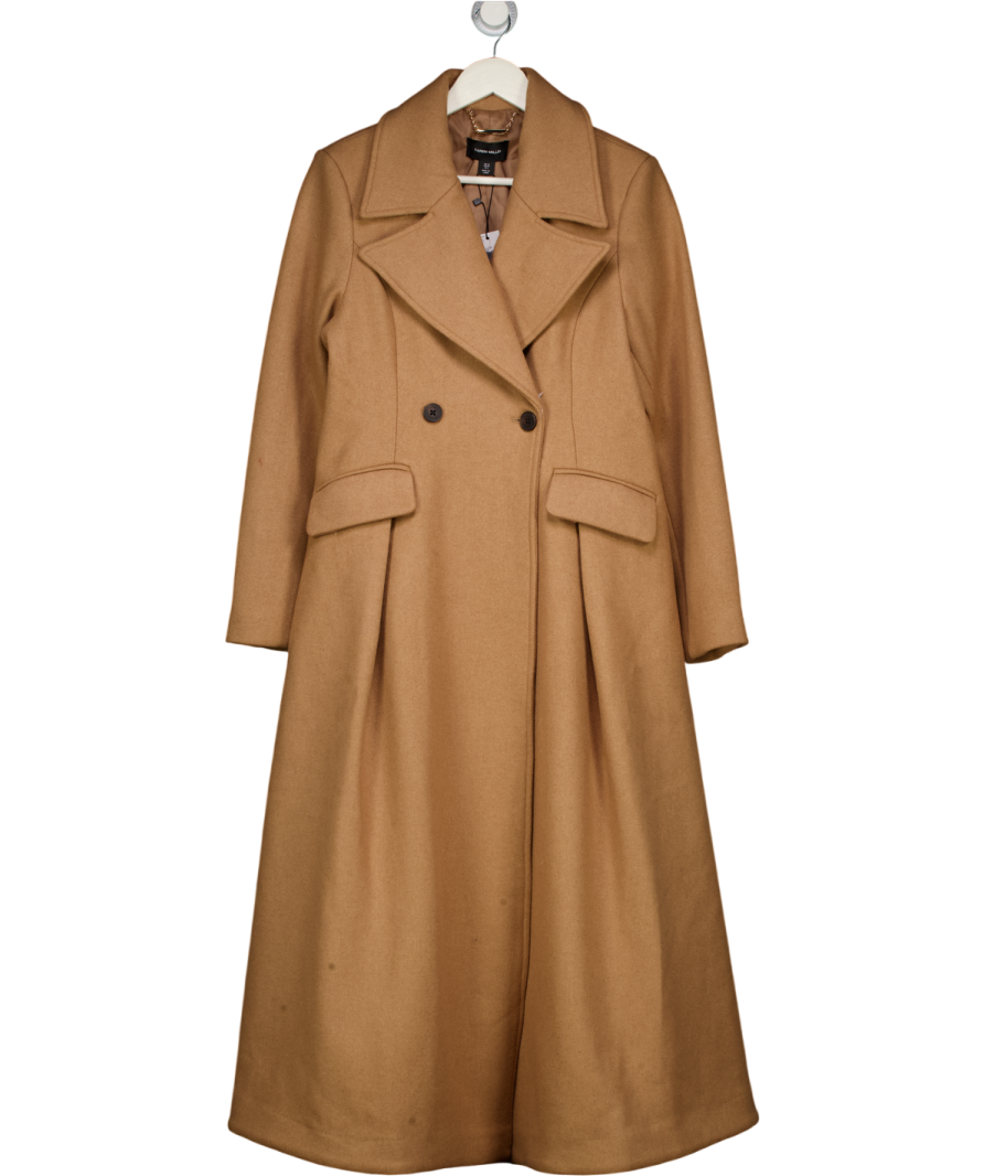KAREN MILLEN Beige Camel Wool Blend Double Breasted Tailored Long Coat UK 10