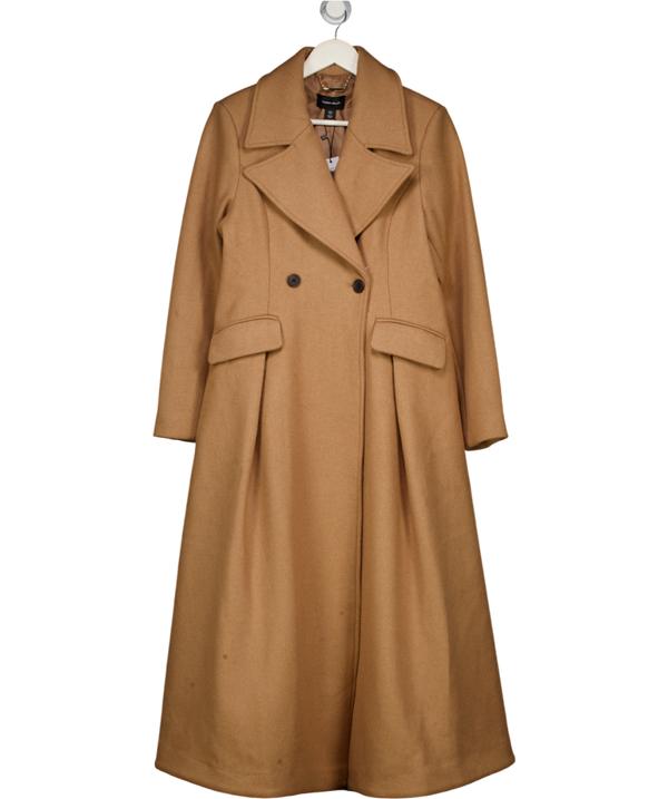 KAREN MILLEN Beige Camel Wool Blend Double Breasted Tailored Long Coat UK 10