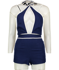 SUPERDOWN Navy Blue / White Coraline Halter Romper UK XXS