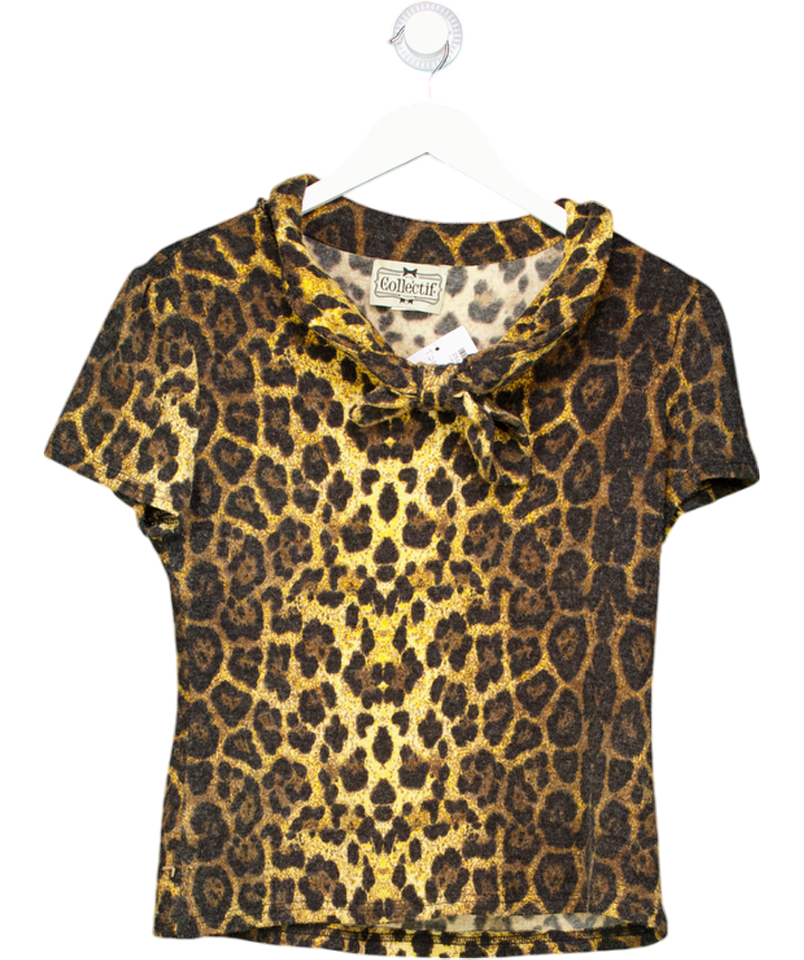 Collectif London Brown Leopard Short Sleeved Knit Bow T-shirt UK XXL