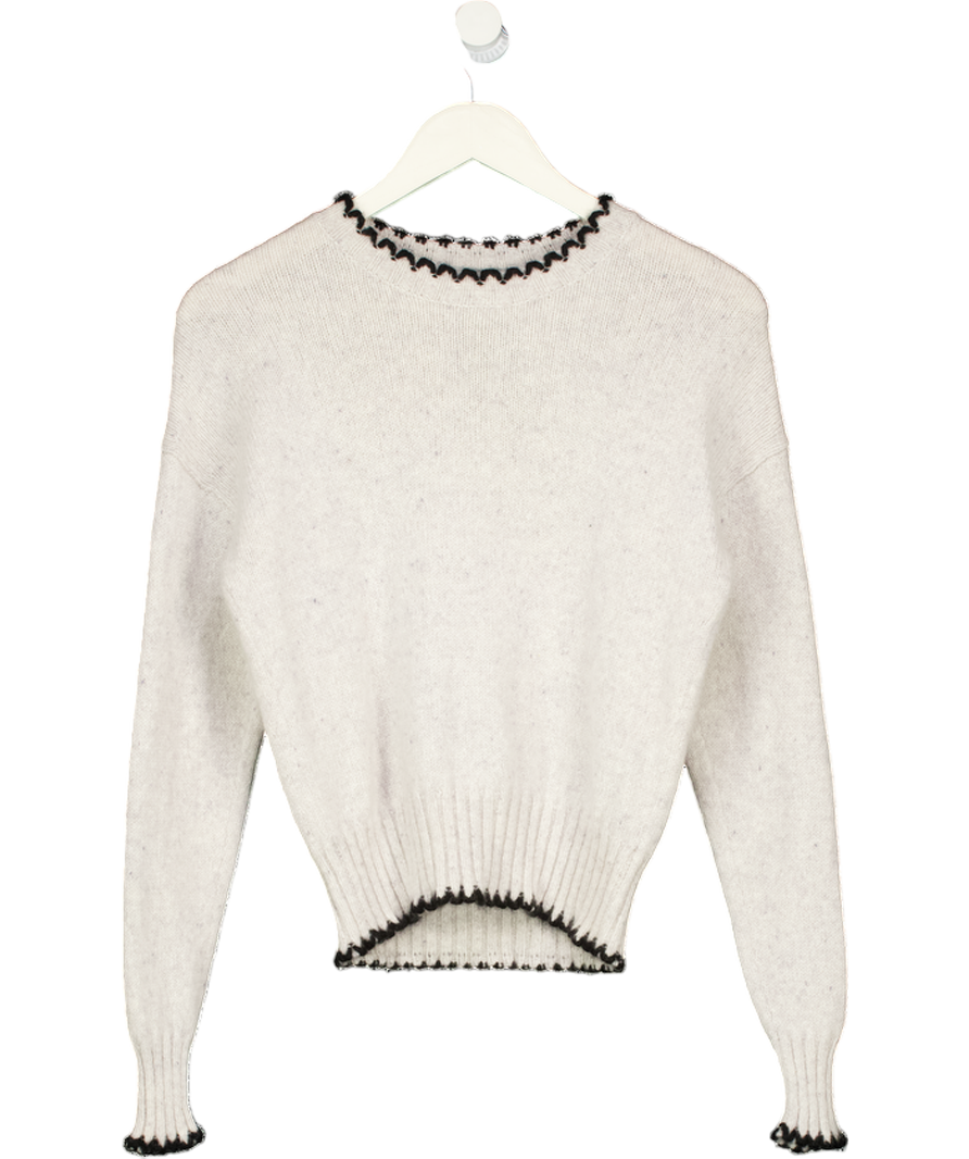 AUTUMN CASHMERE Grey 100% Pure Cashmere Contrast Stitch Jumper UK XS