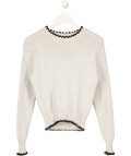 AUTUMN CASHMERE Grey 100% Pure Cashmere Contrast Stitch Jumper UK XS
