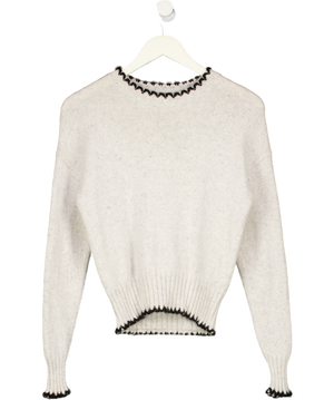 AUTUMN CASHMERE Grey 100% Pure Cashmere Contrast Stitch Jumper UK XS