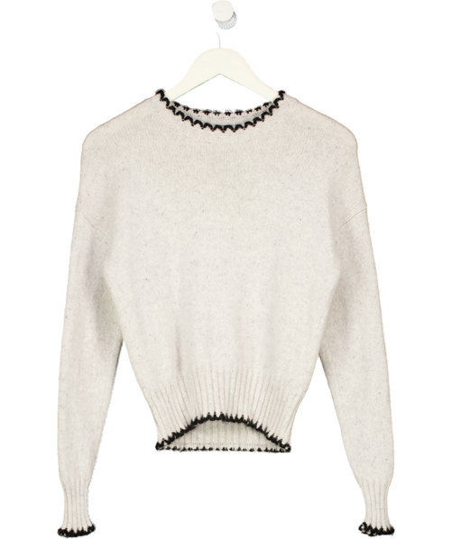 AUTUMN CASHMERE Grey 100% Pure Cashmere Contrast Stitch Jumper UK XS