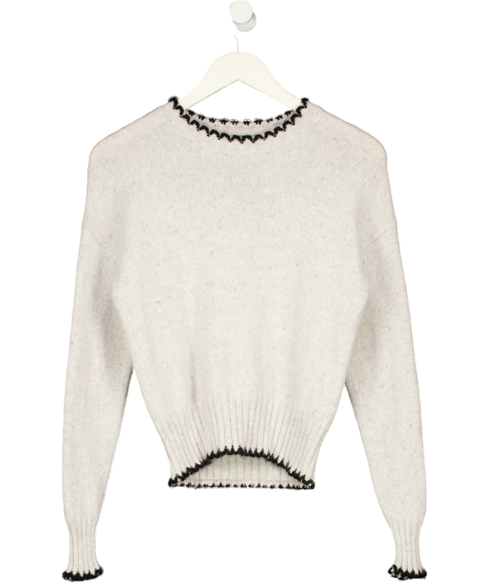 AUTUMN CASHMERE Grey 100% Pure Cashmere Contrast Stitch Jumper UK XS