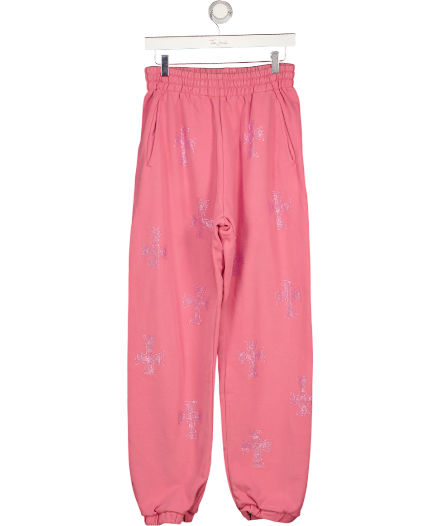 UNKNOWN LONDON Pink Rhinestone Joggers UK M