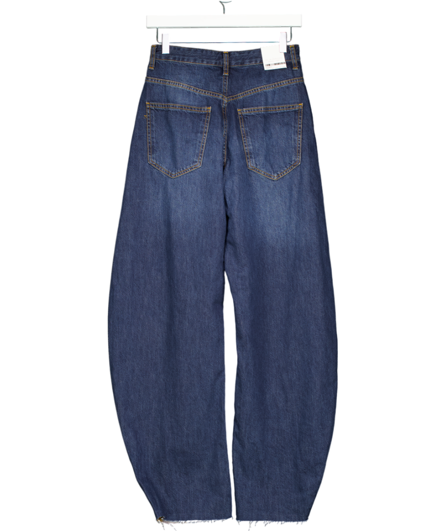 ZARA Dark Blue Zw Collection Horseshoe Barrel Mid-waist Jeans UK 4
