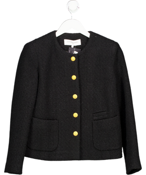 GERARD DAREL Black Boucle Tweed Jacket With Gold Button Detail Fr36 UK 8