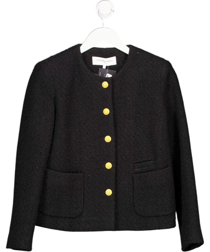 GERARD DAREL Black Boucle Tweed Jacket With Gold Button Detail Fr36 UK 8