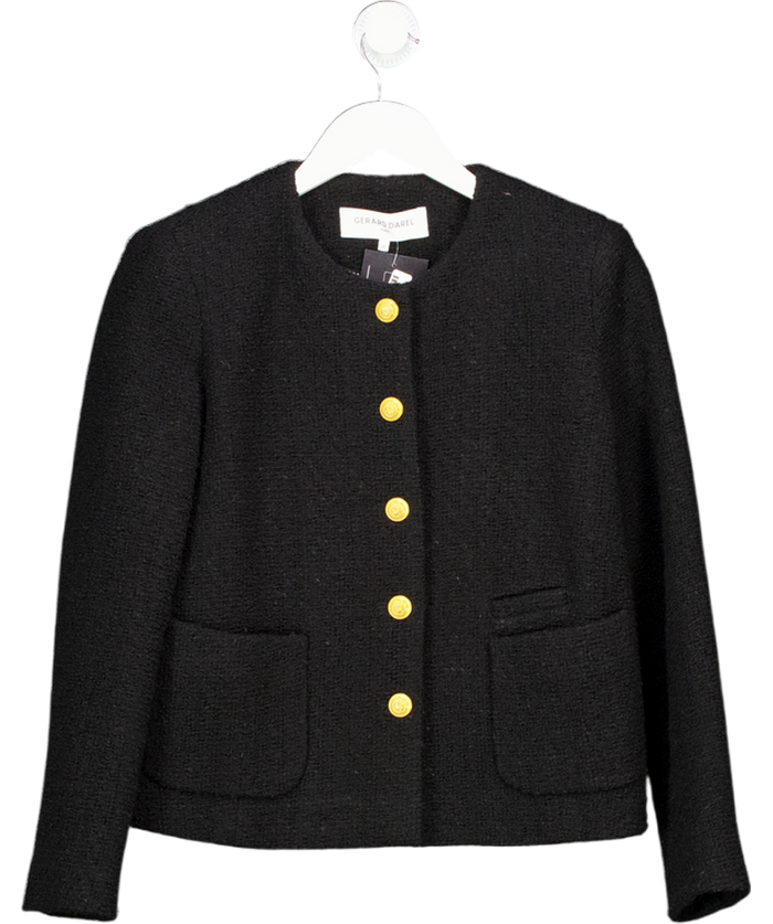 GERARD DAREL Black Boucle Tweed Jacket With Gold Button Detail Fr36 UK 8