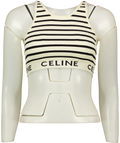 CELINE PARIS Cream And Black Striped Athletic-rib Crop Top UK S