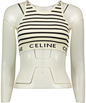 CELINE PARIS Cream And Black Striped Athletic-rib Crop Top UK S