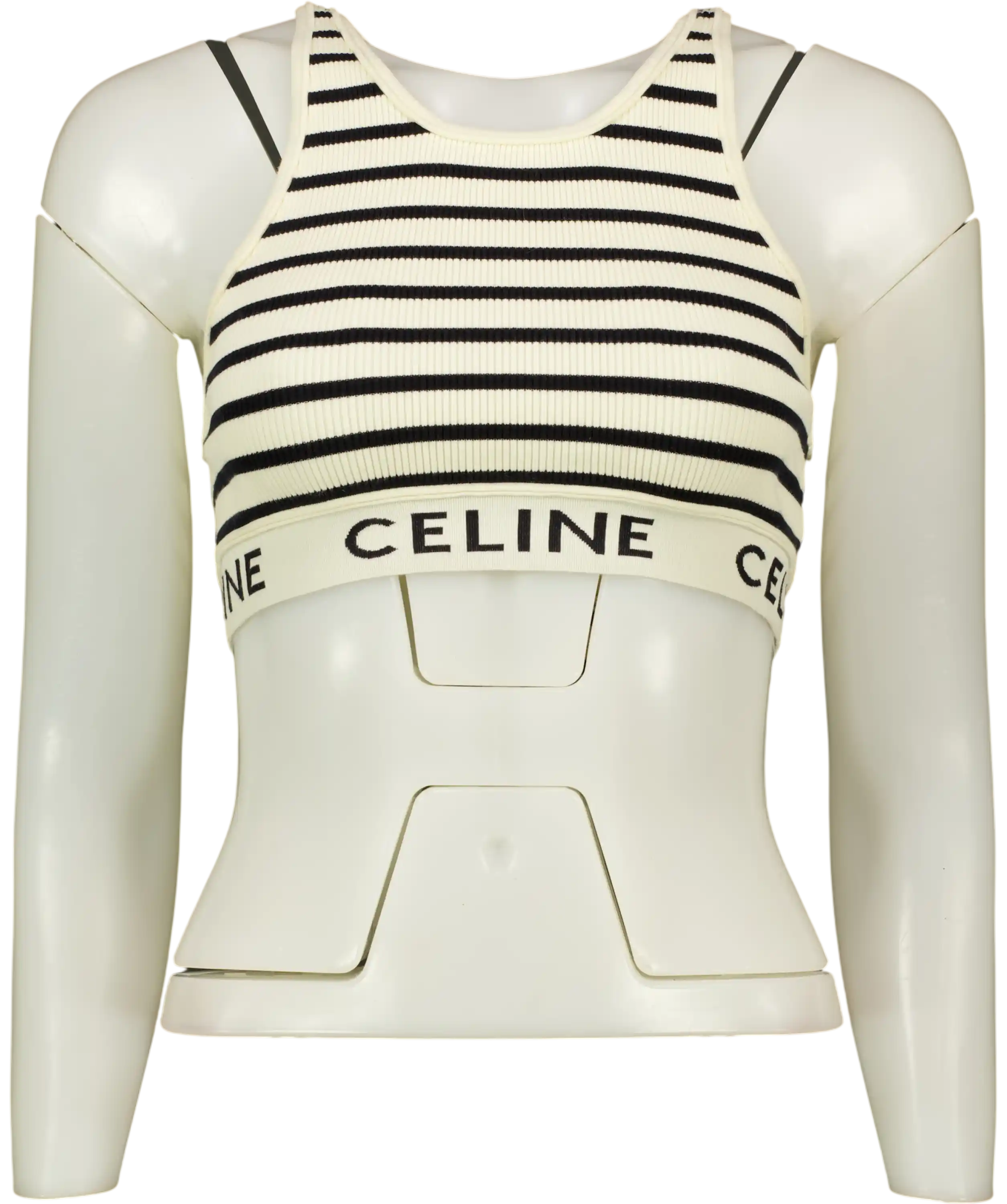 CELINE PARIS Cream And Black Striped Athletic-rib Crop Top UK S