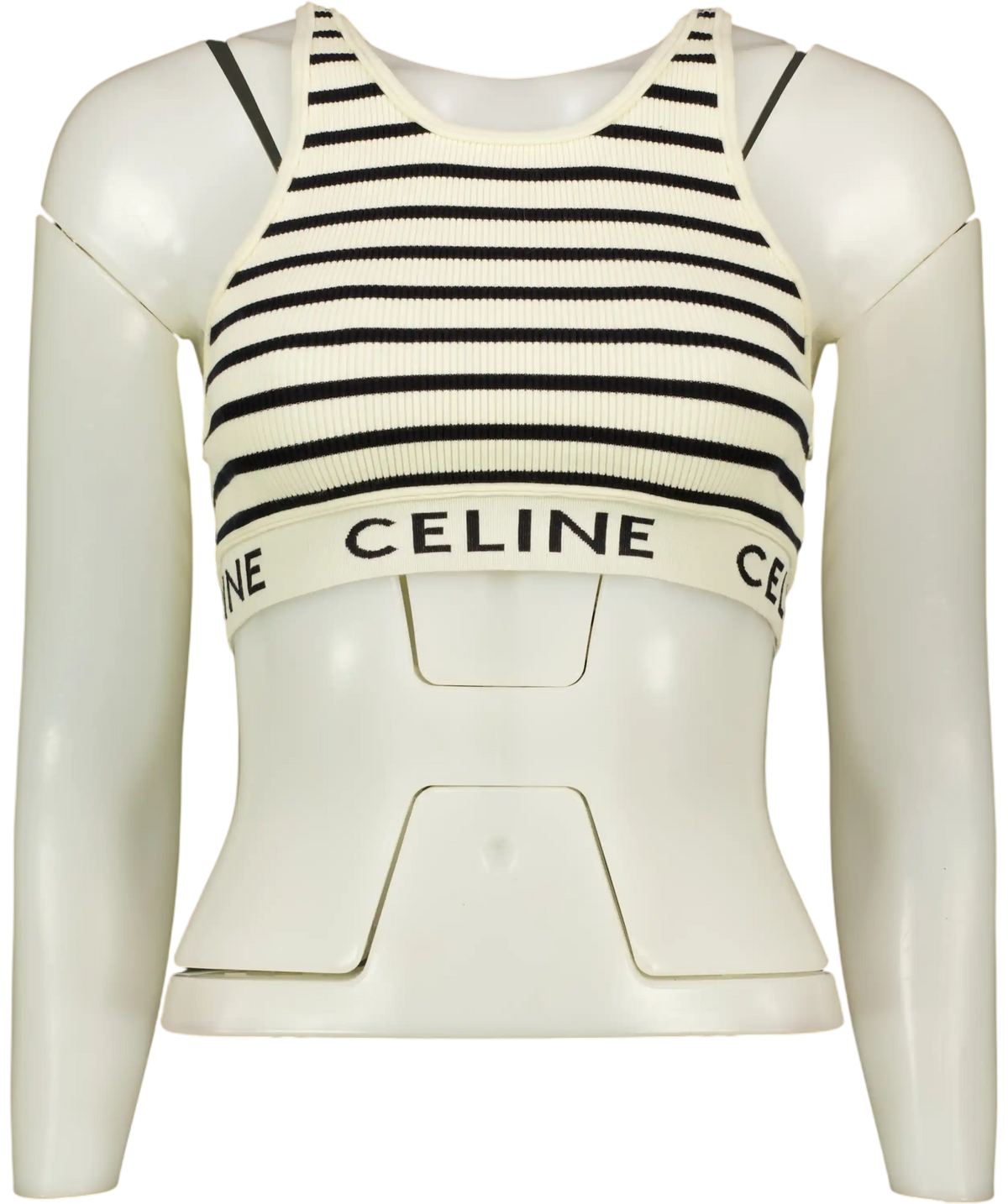 CELINE PARIS Cream And Black Striped Athletic-rib Crop Top UK S