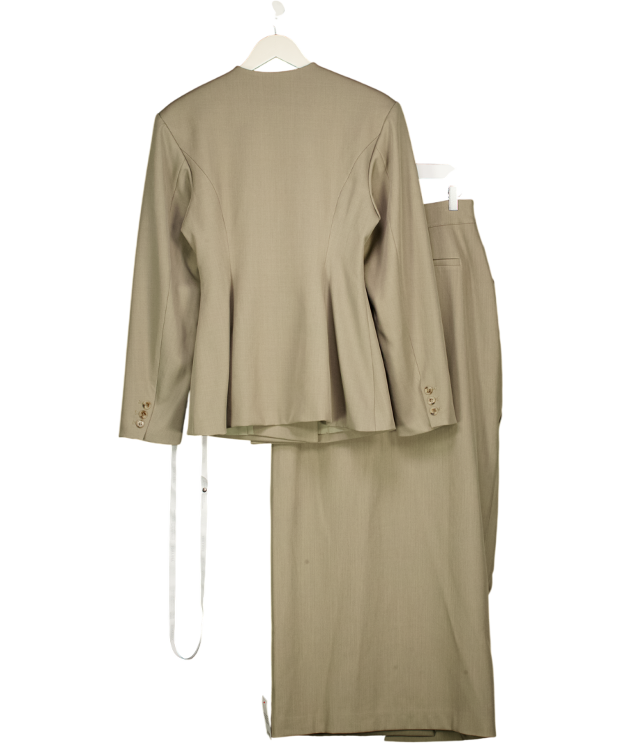 ARRANGE 2-piece Green / Grey Cinched Waist Blazer & Draped Tailored Maxi Skirt Set UK 10