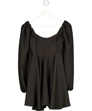 SELKIE Black Blakc Animal Jacquard Puff Sleeve Mini Dress UK 6