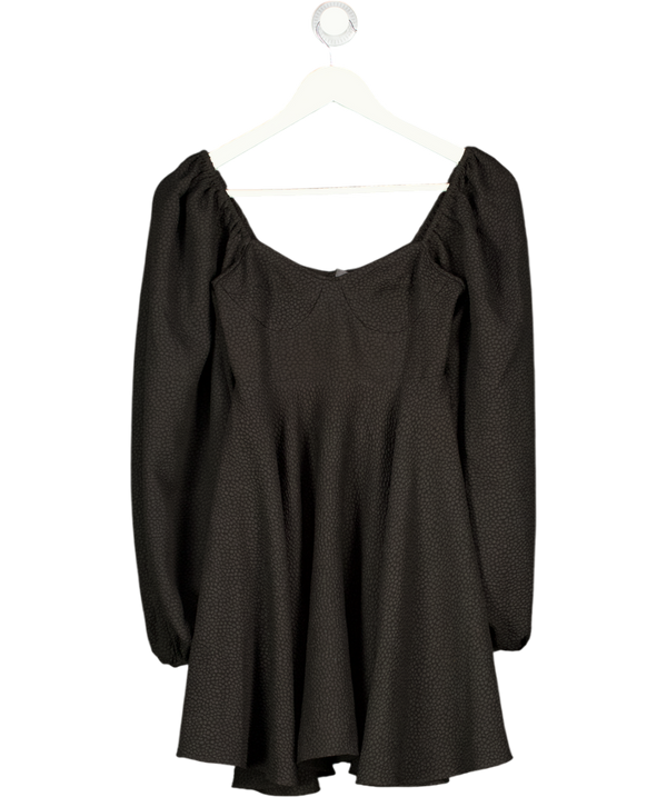 SELKIE Black Blakc Animal Jacquard Puff Sleeve Mini Dress UK 6