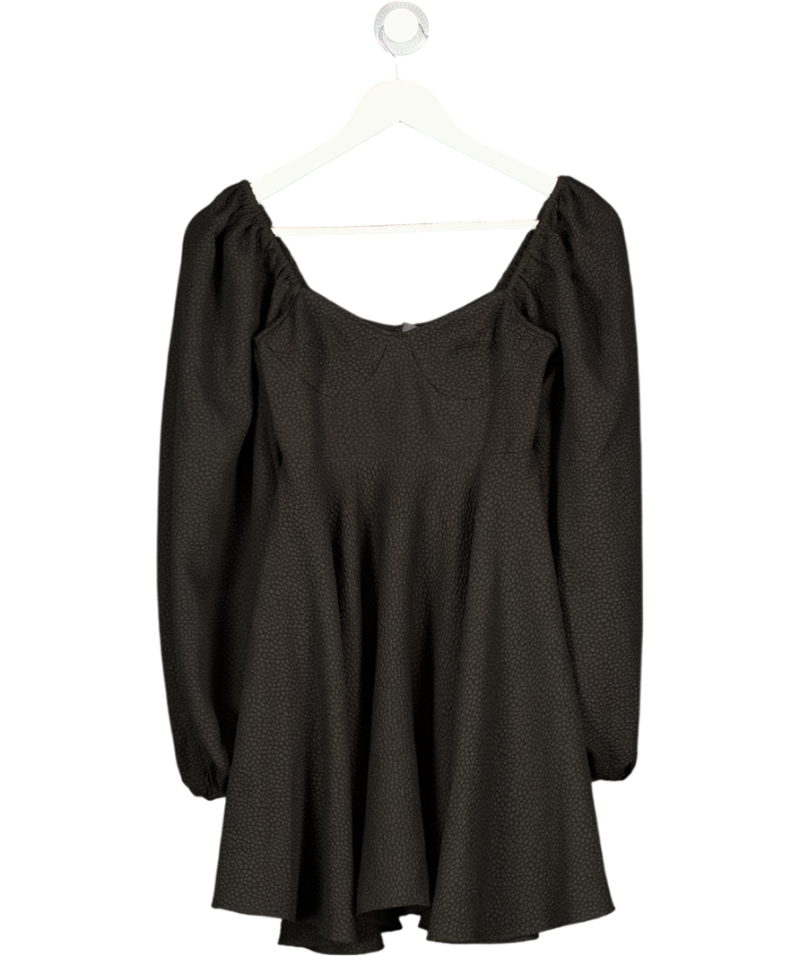 SELKIE Black Blakc Animal Jacquard Puff Sleeve Mini Dress UK 6