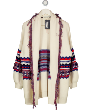 BODEN Fringed Jacquard Cardigan Warm Cream Melange UK M