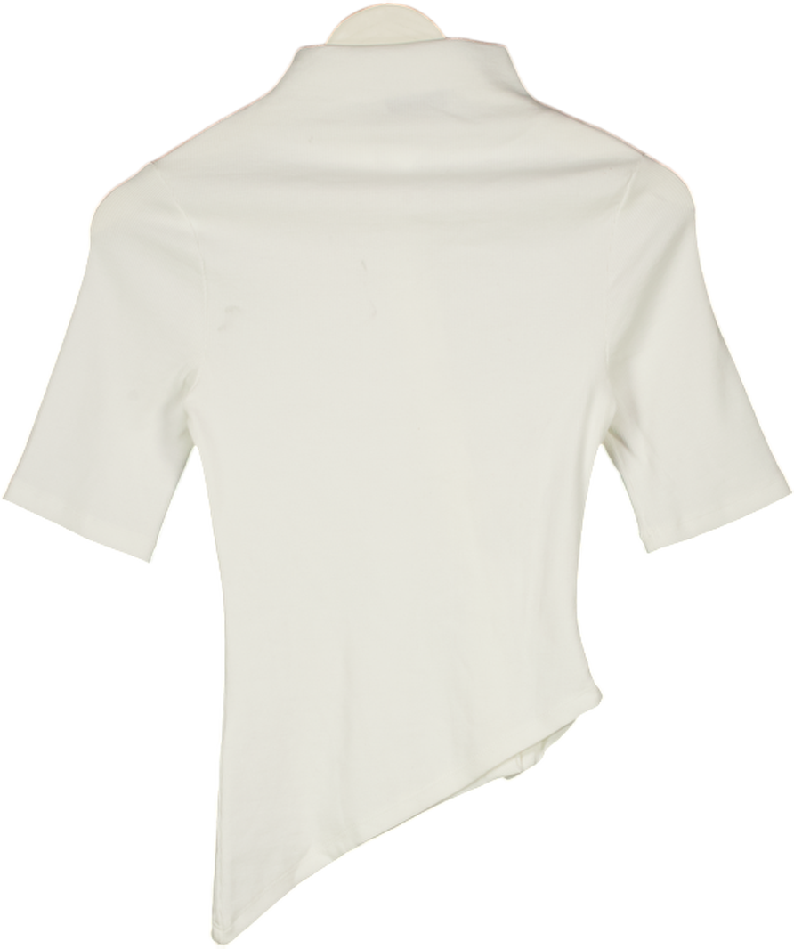 TOPSHOP White Ribbed Asymmetric Button Detail Top UK XS