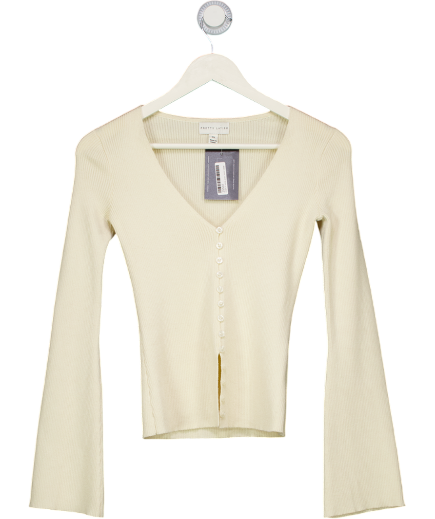 PRETTY LAVISH Cream Tia Knit Top UK XS