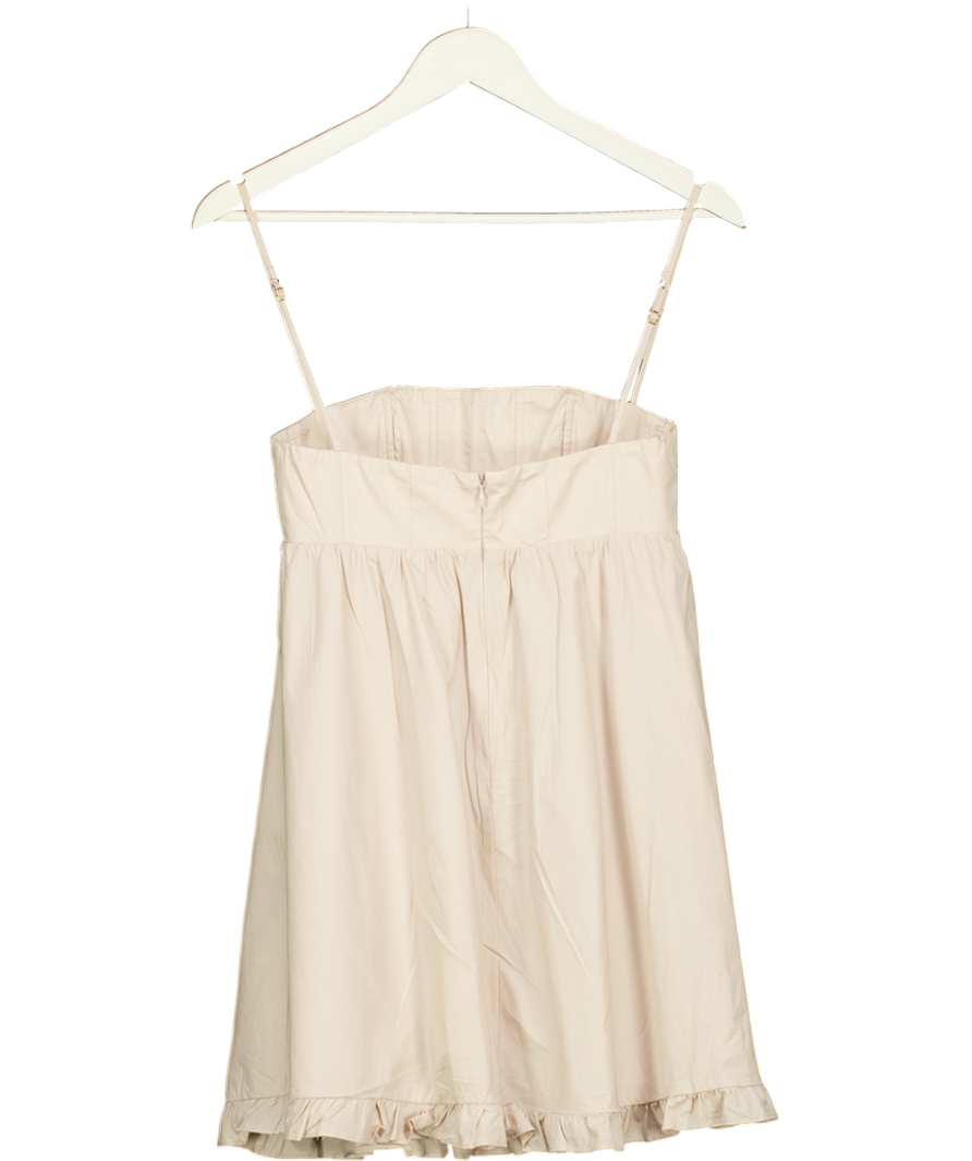 OH POLLY Beige Frill Detail Cotton Mini Dress UK 6