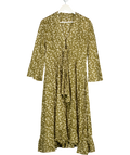 DODO BAR OR Olive Green / Cream Floral Knot Front Midi Dress UK 12