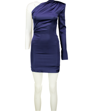 GAUGE81 Navy Blue Satin One Shoulder Mini Dress UK XS