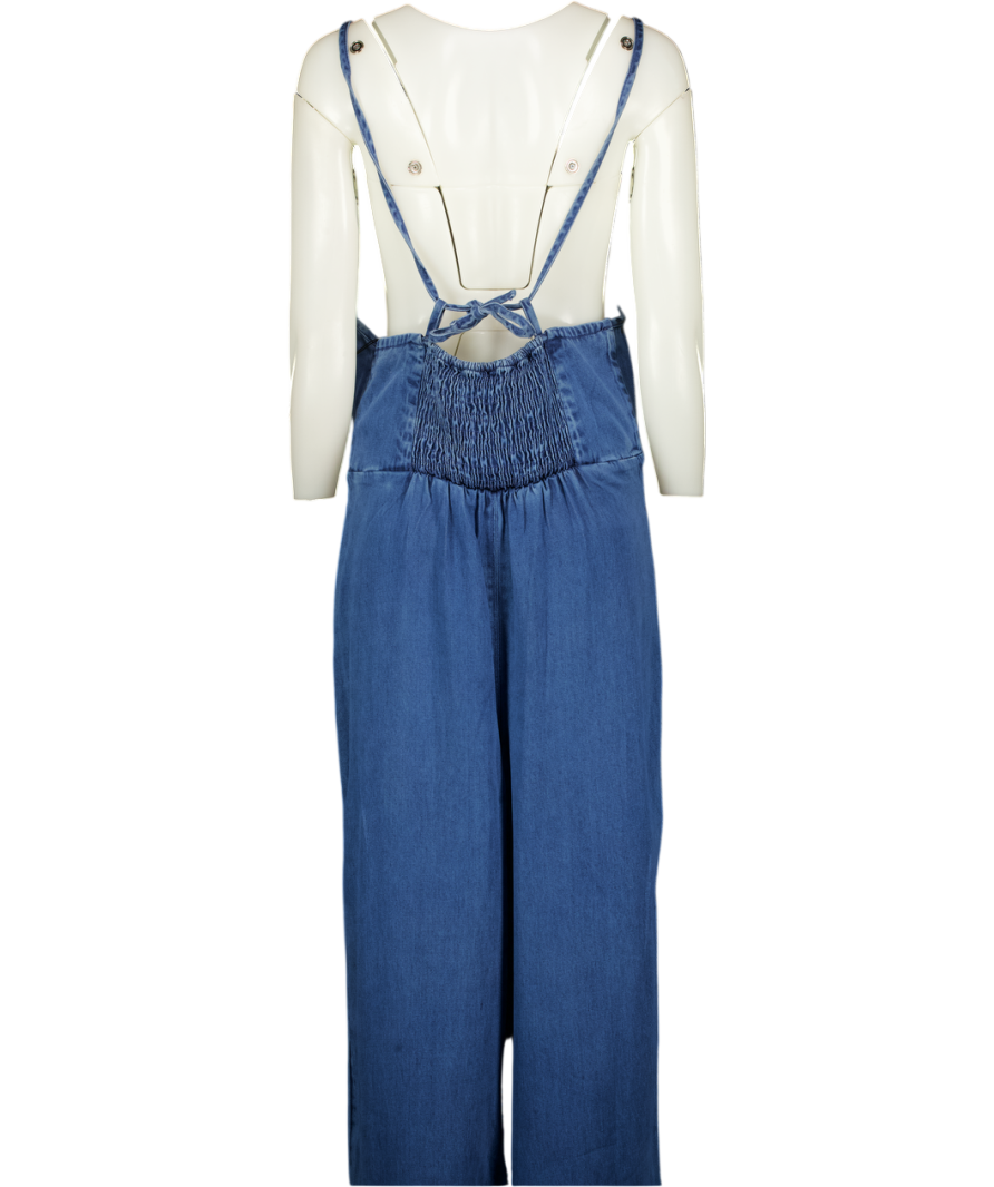 RIVER ISLAND Blue Wide Leg Denim Jumpsuit UK 10