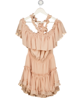 MISA Los Angeles Nude Pink Ruffle Trim Tie Neck Tiered Mini Dress UK S