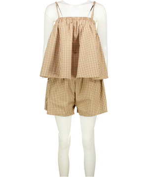 DEIJI STUDIOS Yellow/ Green Check 100% Organic Cotton Cami & Shorts Set UK L