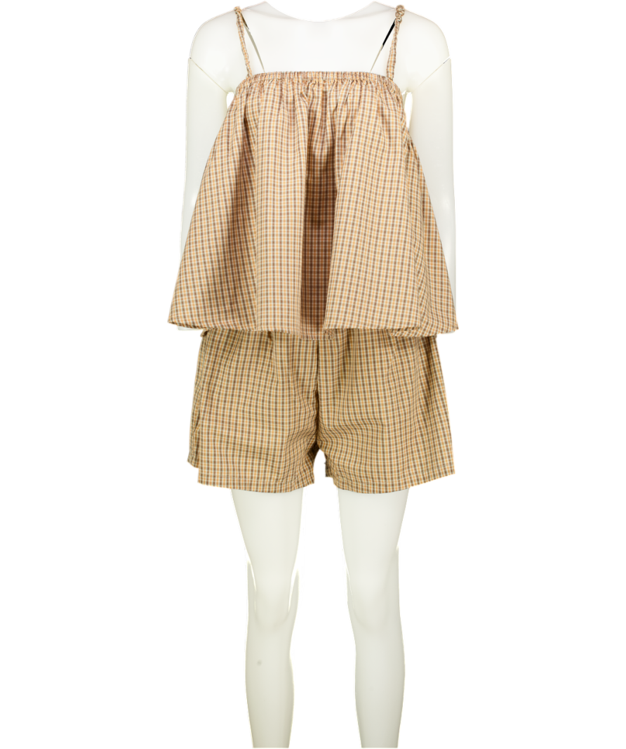 DEIJI STUDIOS Yellow Yellow/ Green Check 100% Organic Cotton Cami & Shorts Set UK M