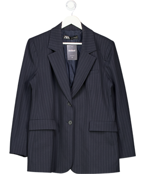 ZARA Blue Pinstripe Blazer With Shoulder Pads UK XL