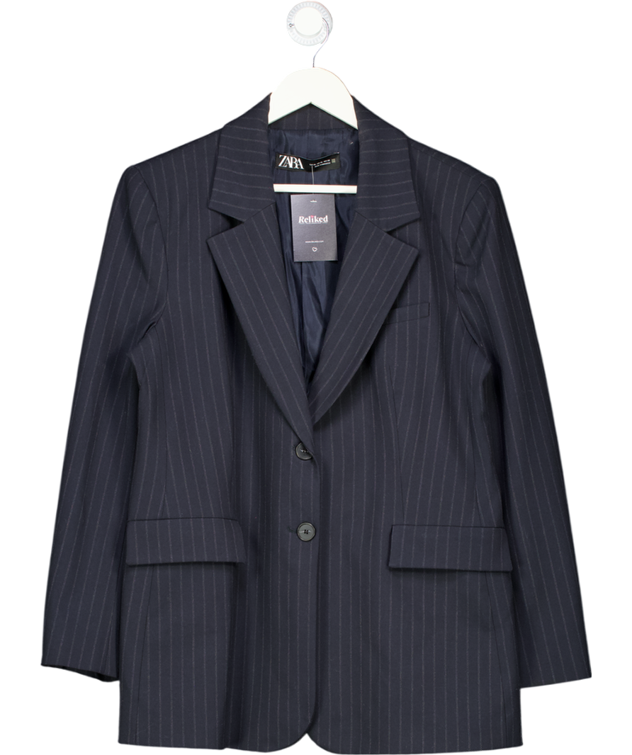 ZARA Blue Pinstripe Blazer With Shoulder Pads UK XL