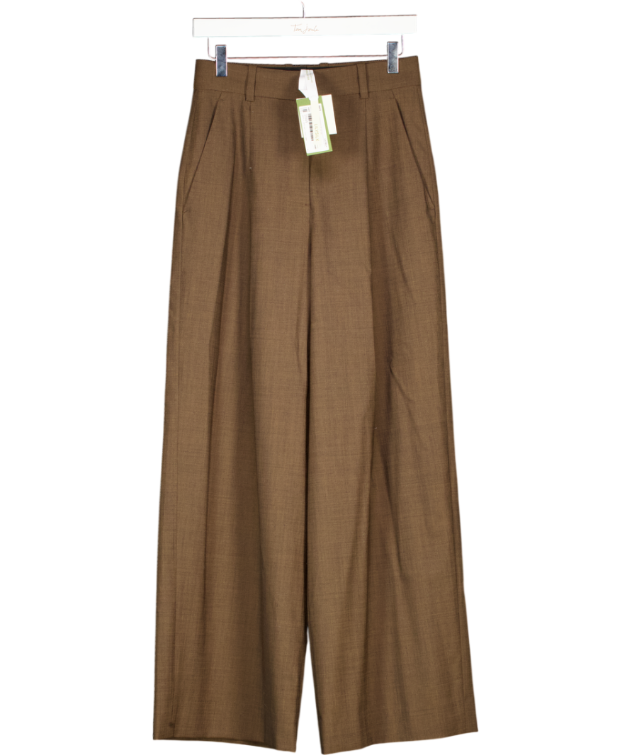 Lilysilk Brown Front-pleated Silk-wool Blend Trousers UK 6