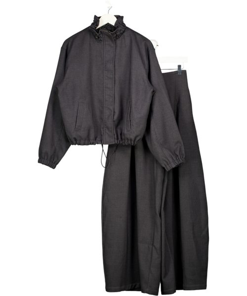 ASOS 2-piece Grey Frill Neck Bomber Jacket And Wide Leg Trouser Set UK 6
