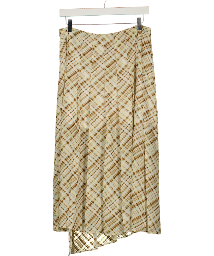 M&S Brown Mix Chiffon Checked Midi A-line Skirt UK 6