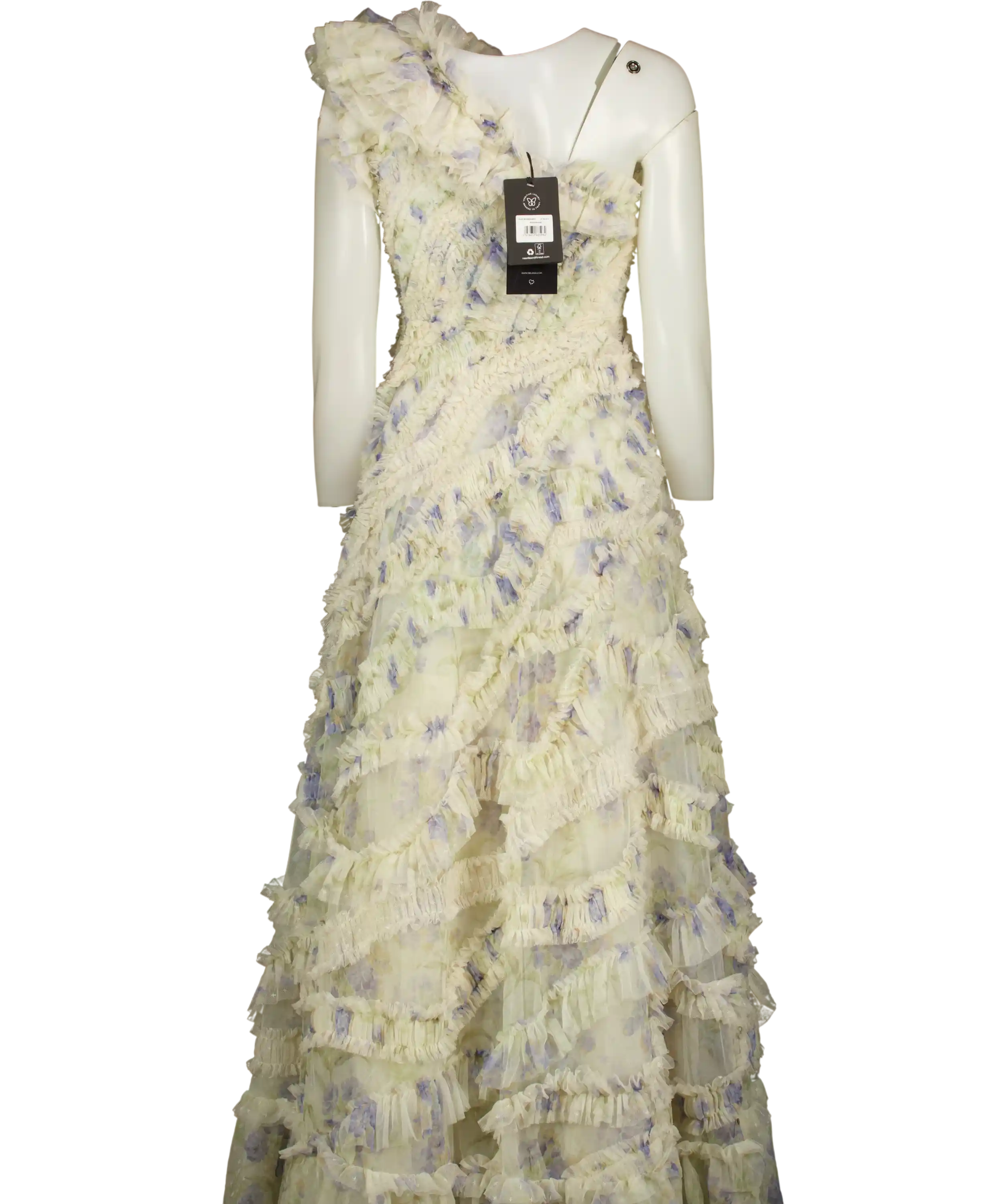 NEEDLE & THREAD Summer Posy Aaliyah One-shoulder Gown Cream Blue UK 8