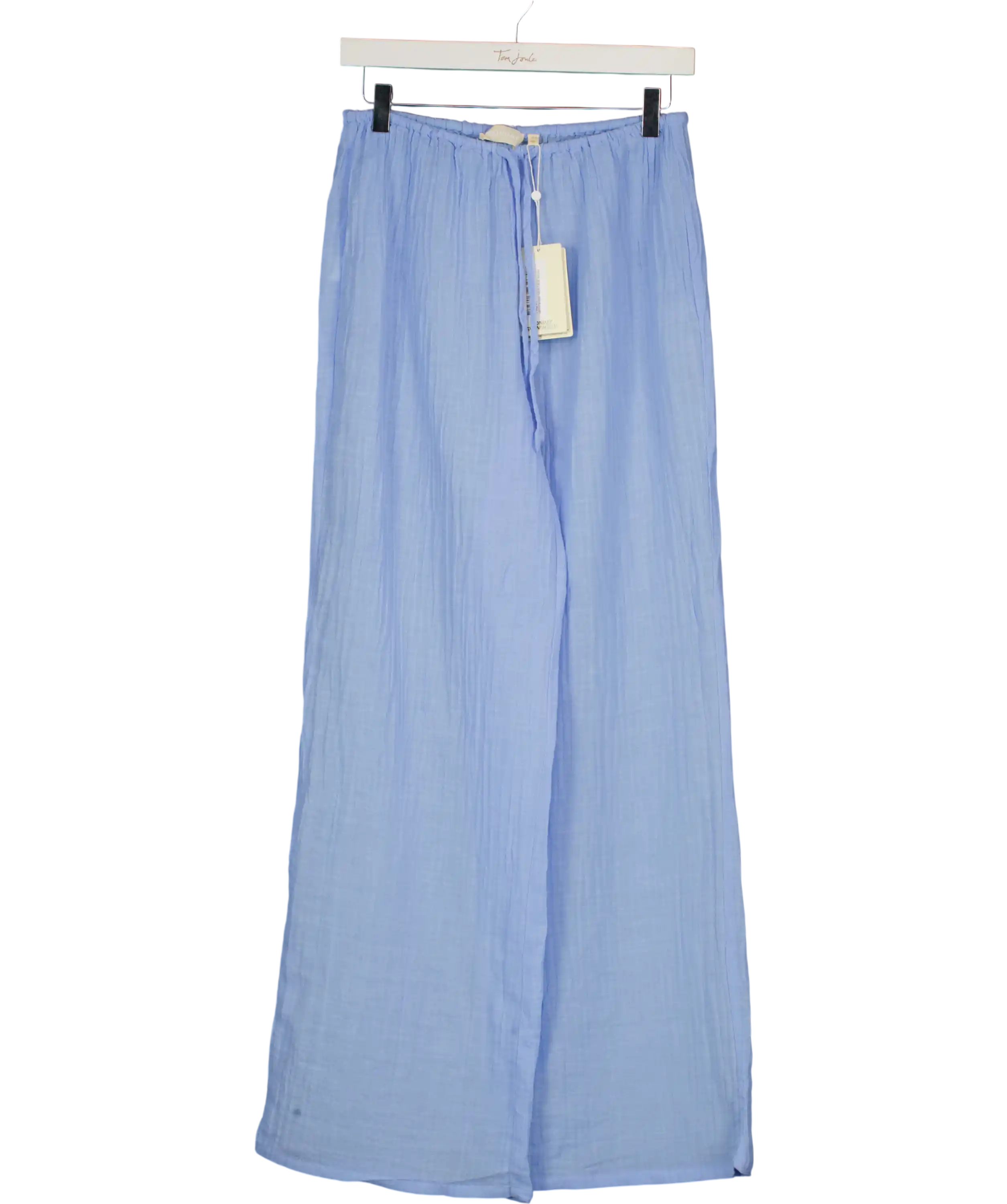CELINE PARIS Sky Blue Belize Crinkle Wide Leg Trousers UK S