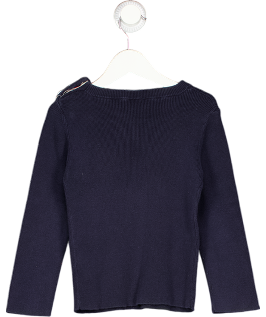 PETITE BATEAU Blue Ribbed Cotton Navy Jumper,sailer Button Fastening On The Left Shoulder 4 Years