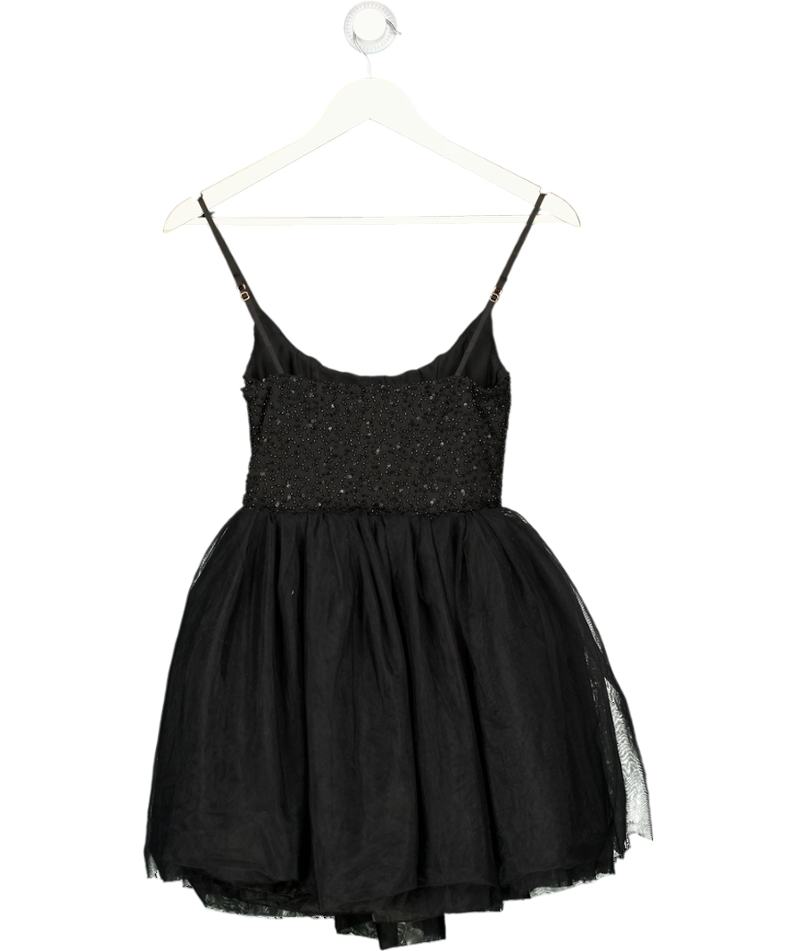 OH POLLY Black Beaded Tulle Skirt Mini Dress UK 8